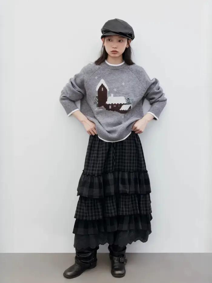 CHIC VEN – jupes coréennes pour femmes, nouvelle jupe longue multicouche rétro, taille haute, demi-longueur, vêtements automne hiver 2026