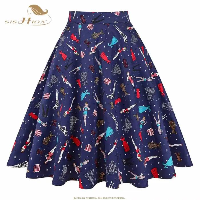 Jupe Femme Taille Haute Tendance 2025 Style Rétro Vintage Années 50 Rockabilly Swing Rouge Été VD0020