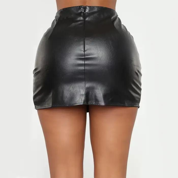 Femmes nouvelles Mini jupes Sexy jupes en polyuréthane fermeture éclair en cuir jupe asymétrique 6 couleurs