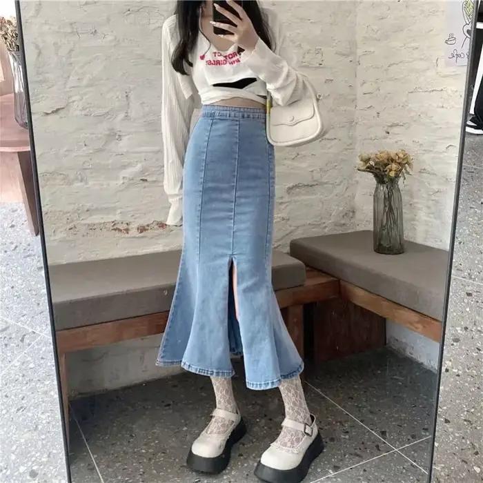 Jupe en jean avec fente pour femme