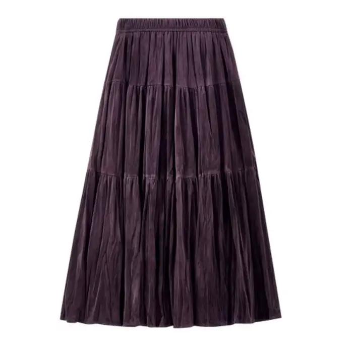 Jupe en velours Sentubila pour femme, élégante jupe à volants, automne-hiver 2026, polyester doux, taille élastique, design moderne, coupe ample trapèze, idéale pour le bureau et les soirées chic