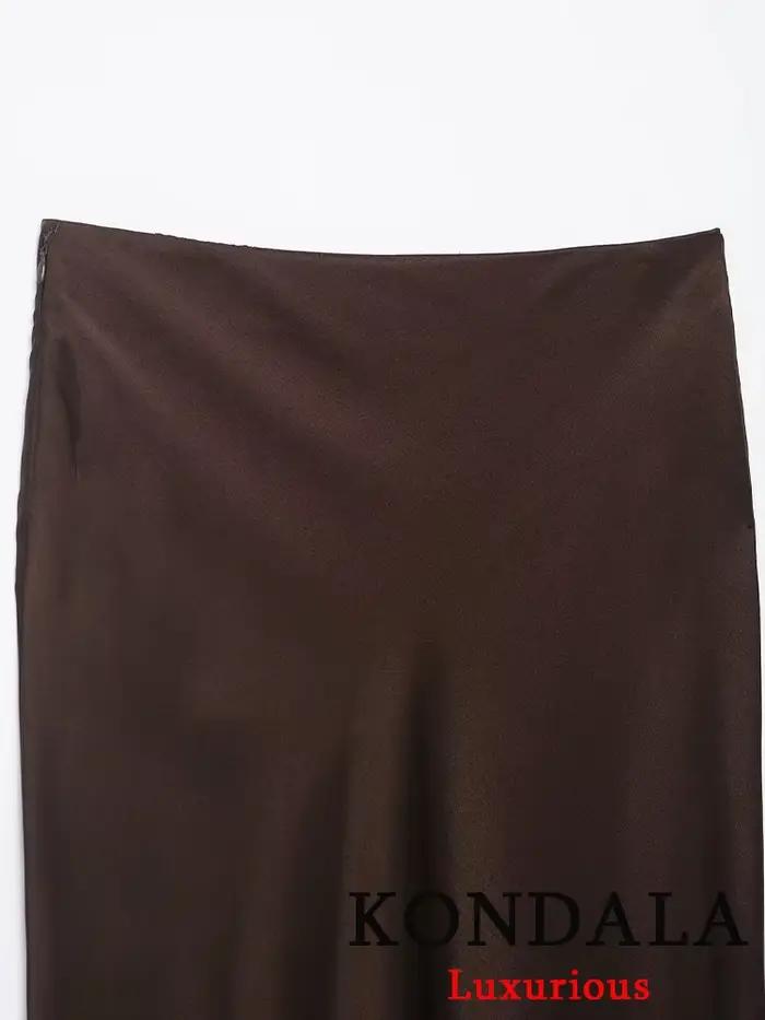 KONDALA Vintage Chic chocolat marron Satin jupes avant fendu dentelle Midi