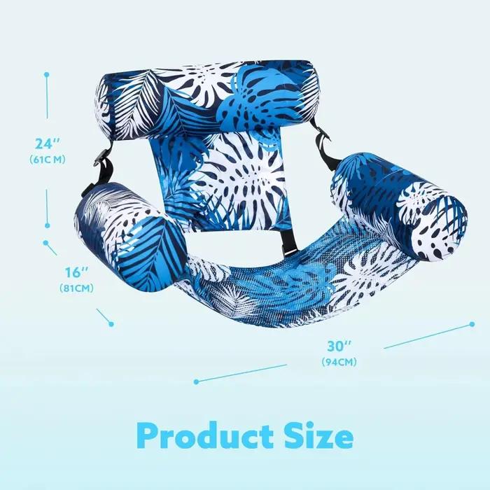 Chaise longue gonflable à imprimé végétal avec porte-gobelet, siège pliable et portable pour la plage, le lac, la piscine, utilisation en extérieur