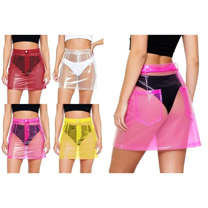 Jupe moulante transparente en PVC pour femme