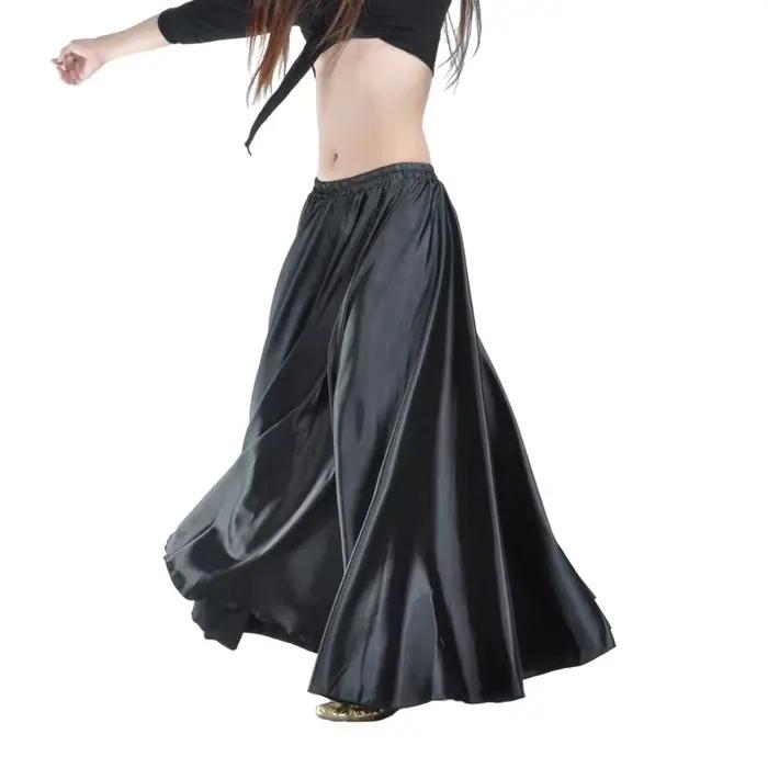 Jupe en Satin Costume de danse du ventre femmes jupes gitane danseur vêtements de pratique jupe Maxi 12 couleurs assorties solide blanc noir arabe