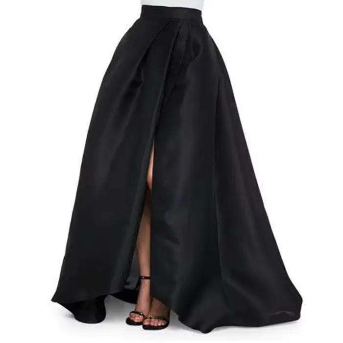 Jupe Longue en Satin Noir Sexy pour Femme