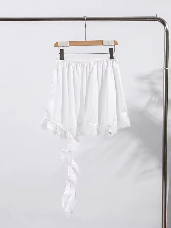 Mini jupe rétro en dentelle à volants pour femmes, élégante, blanche, taille haute, Patchwork, élastique, courte, été, Chic, Streetwear, 2025