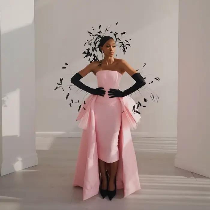Superbes robes de soirée roses pour femmes, avec traîne détachable, sans bretelles, longues, formelles, à lacets dans le dos, plusieurs couleurs disponibles