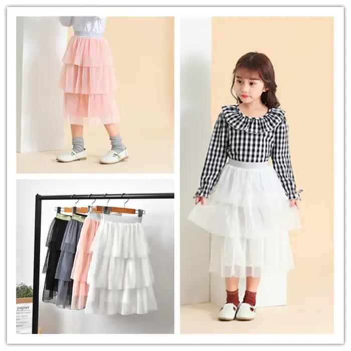 Jupe superposée en mousseline de soie pour filles, jupe de princesse blanche, vêtements pour adolescentes, enfants de 10 ans, été