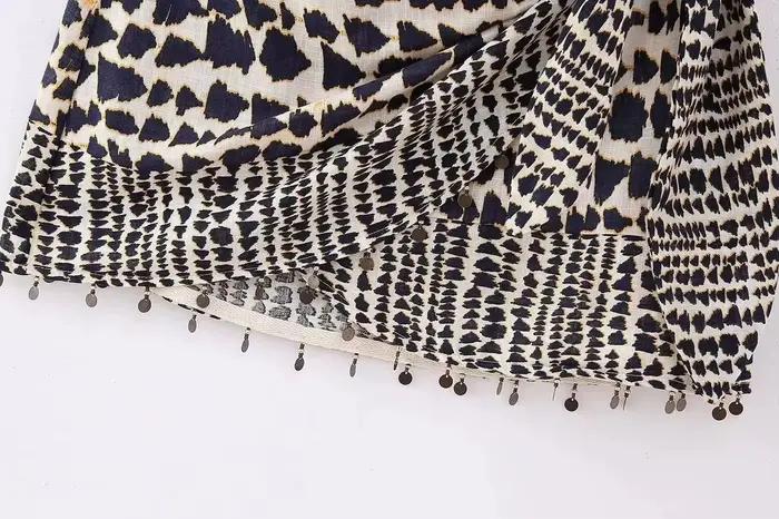 Femmes Vintage imprimé géométrique noué Mini jupe Sarong Faldas Mujer femme perles gland décontracté fermeture éclair robes