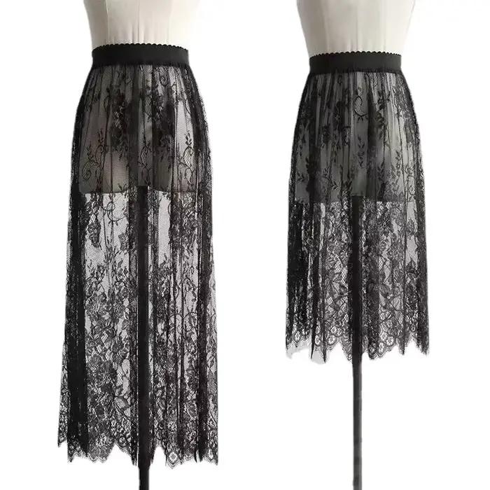 Jupe TDFunlive en polyester et acrylique avec dentelle blanche pour femmes, silhouette fluide, décontractée, printemps été, plage, cérémonies spéciales