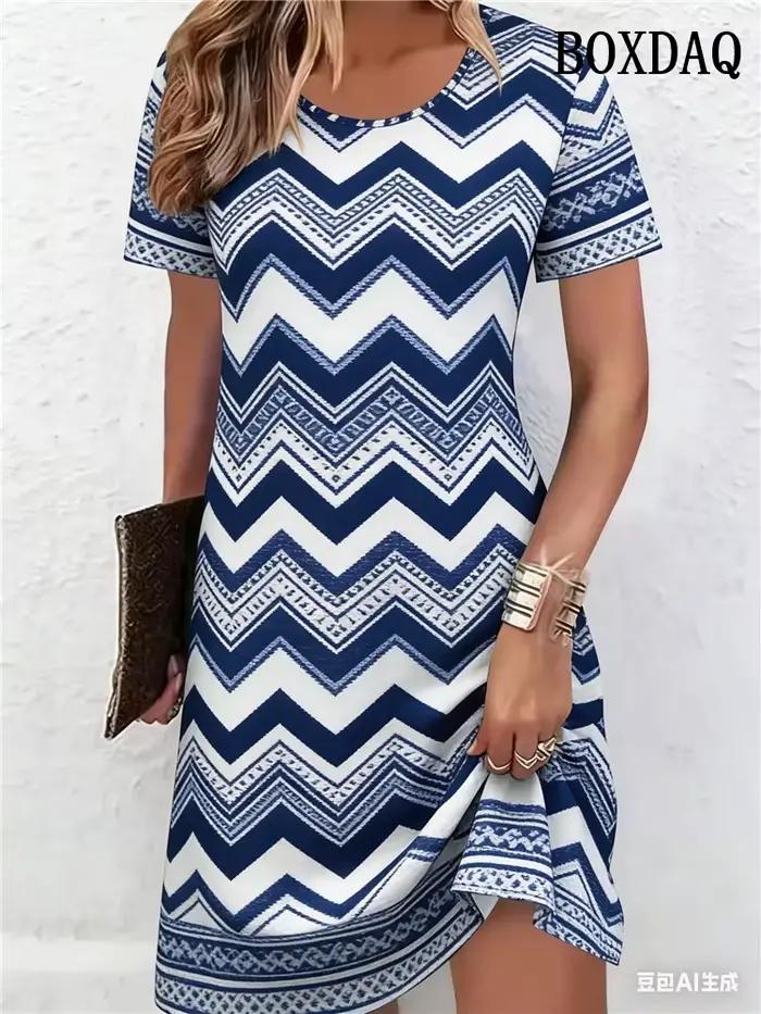 Robes pour femmes à motif ethnique, impression 3D, mode été 2026, manches courtes, coupe ample, style A, vêtements décontractés pour femmes
