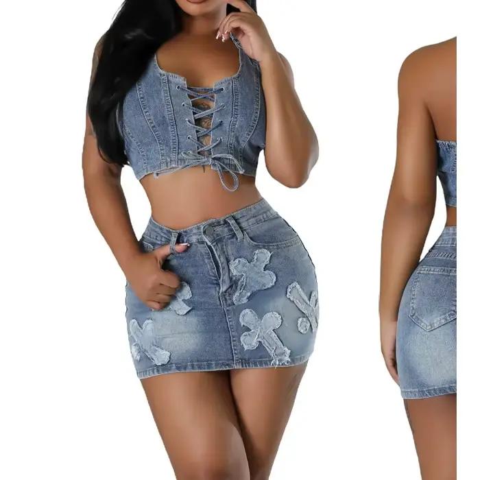 Ensemble jupe en jean pour femmes