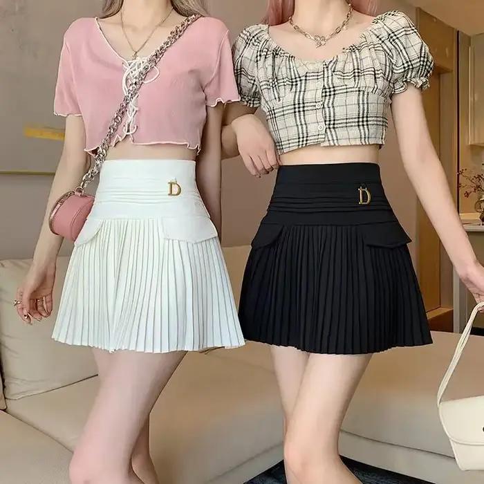Jupe plissée blanche femmes taille haute