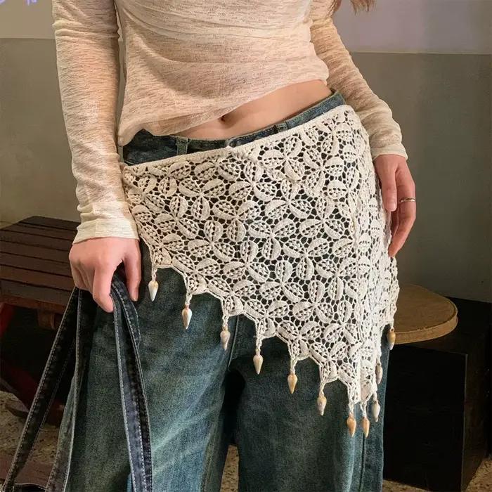 Nouvelle jupe en crochet à franges Y2K