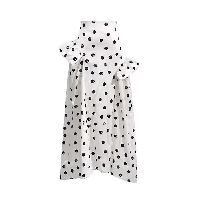 Jupe buste pour femmes nouvelle robe longue plissée à pois noirs high street élégante pour femmes toutes les saisons polyester mi-mollet
