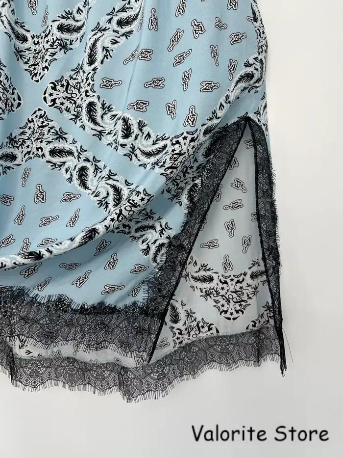 Jupe midi pour femme bleu ciel à imprimé cachemire