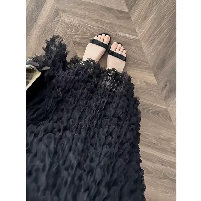 Jupe plissée mi-longue en dentelle pour femme