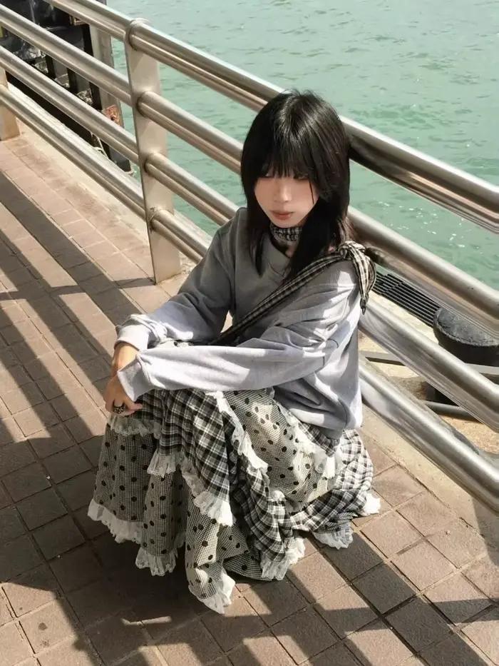 Jupes japonaises élégantes rétro à carreaux ondulés pour femmes