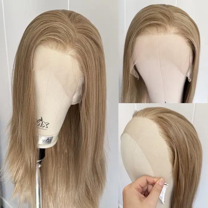 Perruque Lace Front Wig synthétique lisse et soyeuse à reflets blonds, mélange de couleurs 13x4, cheveux synthétiques résistants à la chaleur pour femmes, usage quotidien