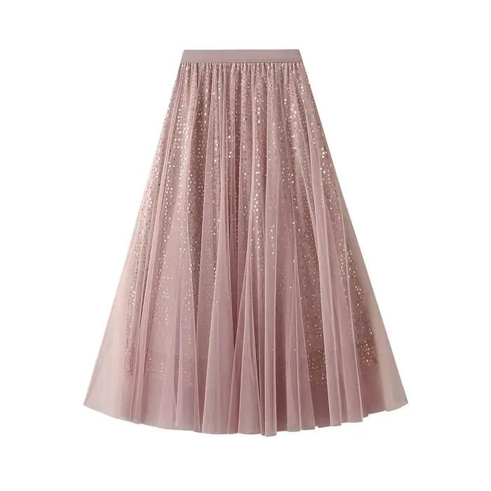 Jupe longue élégante en maille à paillettes pour femmes
