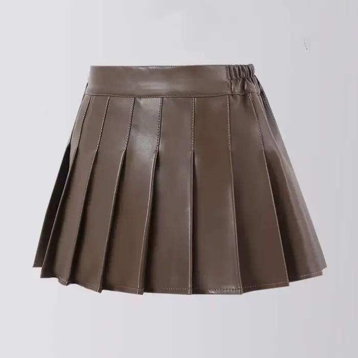 Jupe plissée en cuir PU pour filles