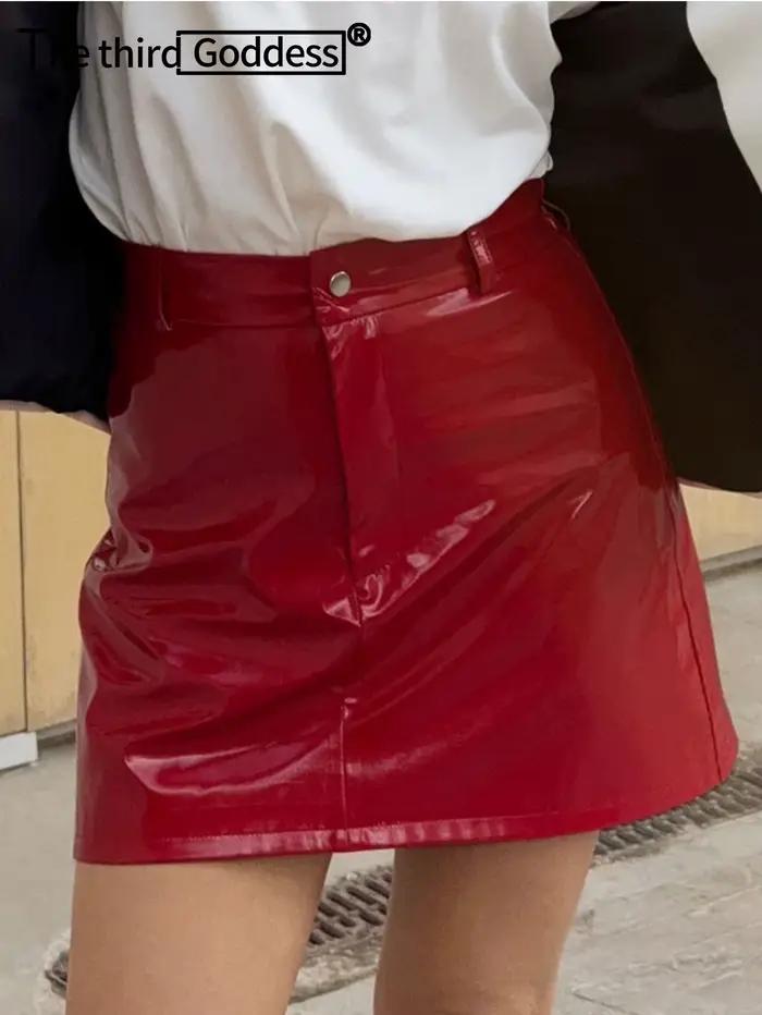 Mini jupe en cuir PU rouge Sexy pour femmes