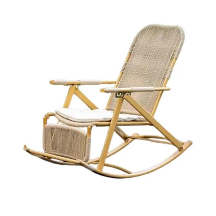 Chaise pliante à bascule en rotin, repose-pieds en bois, Chaise longue de jardin pliante, inclinable, Patio, meubles portables