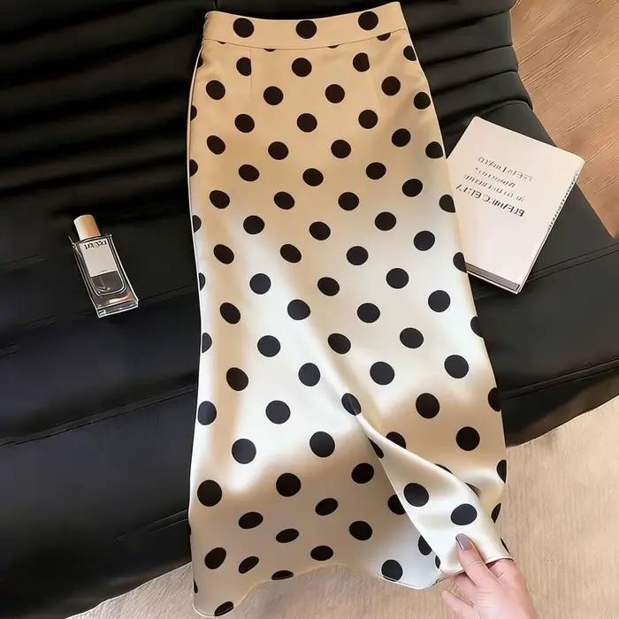 Jupe à pois abricot pour femme, nouvelle collection printemps-été 2026, taille haute, coupe ample, élégante
