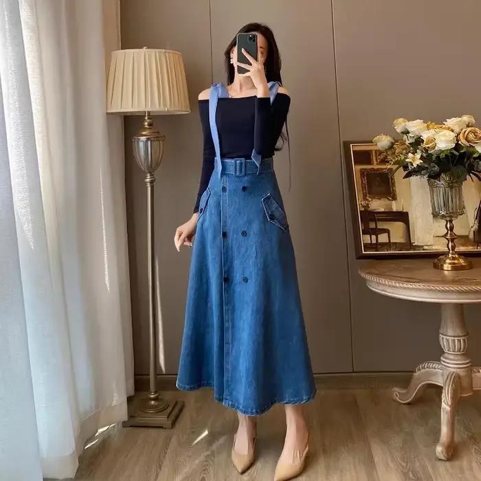 Jupe en jean longue avec poche pour femme