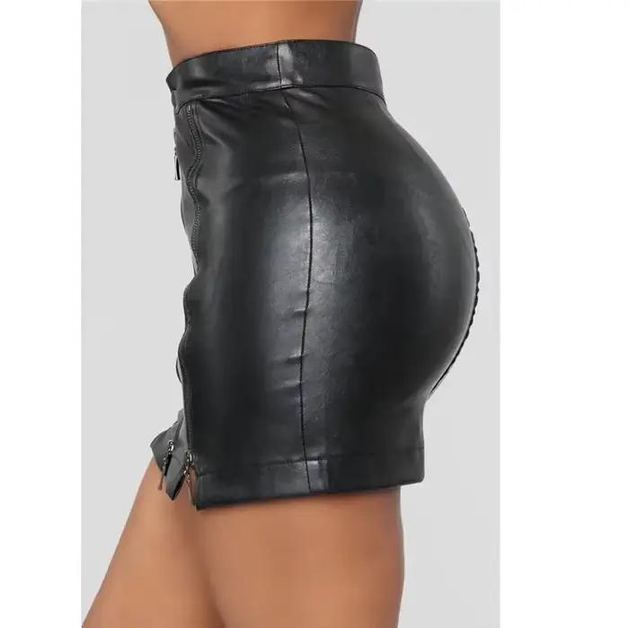 Mode moulante noir Faux cuir jupe Saia De Couro Feminina 5XL taille haute Zip PU