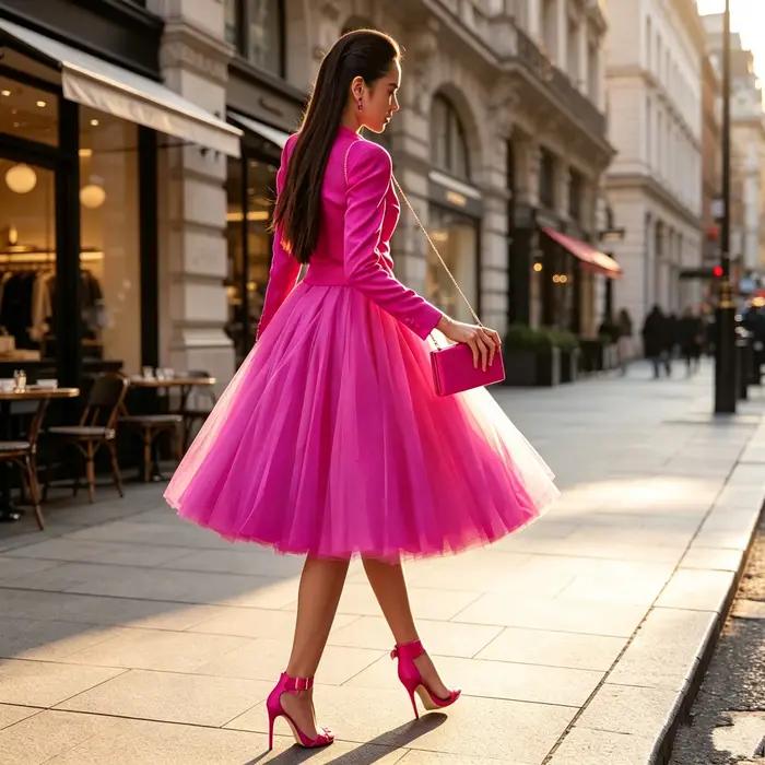 Jupes en tulle fuchsia pour femmes, longueur genou, taille haute extensible, plusieurs couleurs disponibles