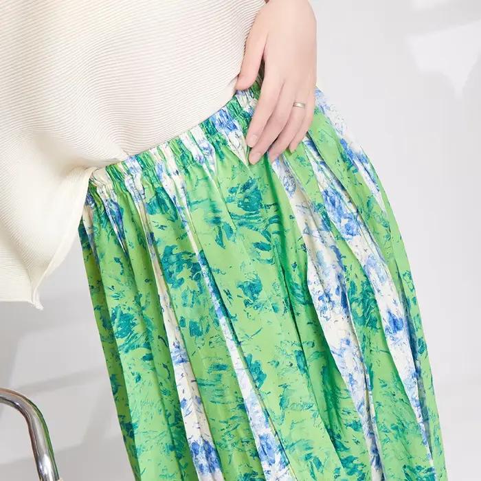 Miyake Organza jupe femme demi-jupe 2025 été nouveau sens senior plissé imprimé taille élastique a-ligne