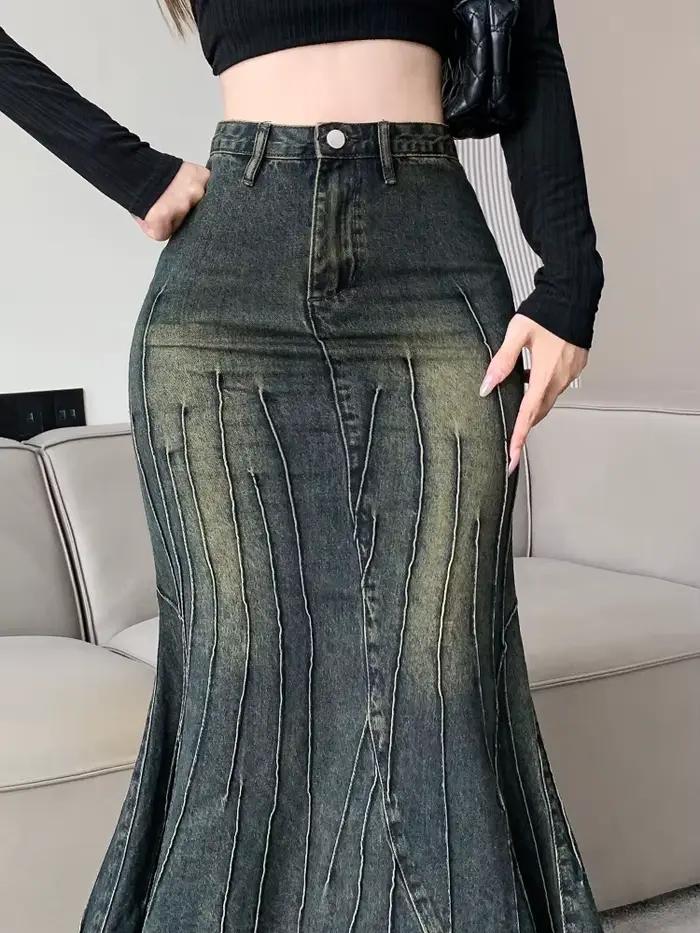 Vintage déchiré femmes sirène jupe 2023 nouvelle mode Y2K Streetwear jean jupes femme rétro décontracté irrégulière hanche jupes Denim