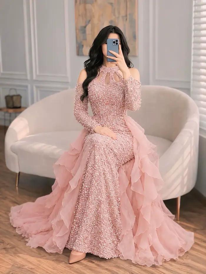 Jupon en tulle superposé rose poudré |   Jupe de mariée sirène à volants, longueur au sol |   Jupes de soirée romantiques pour mariage