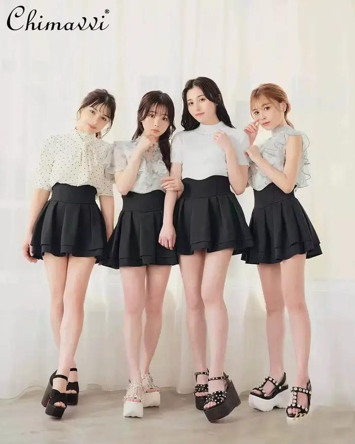 Japonais Lolita jupes à volants plissé jupe à carreaux femmes 2025 printemps nouveau élastique taille haute minceur