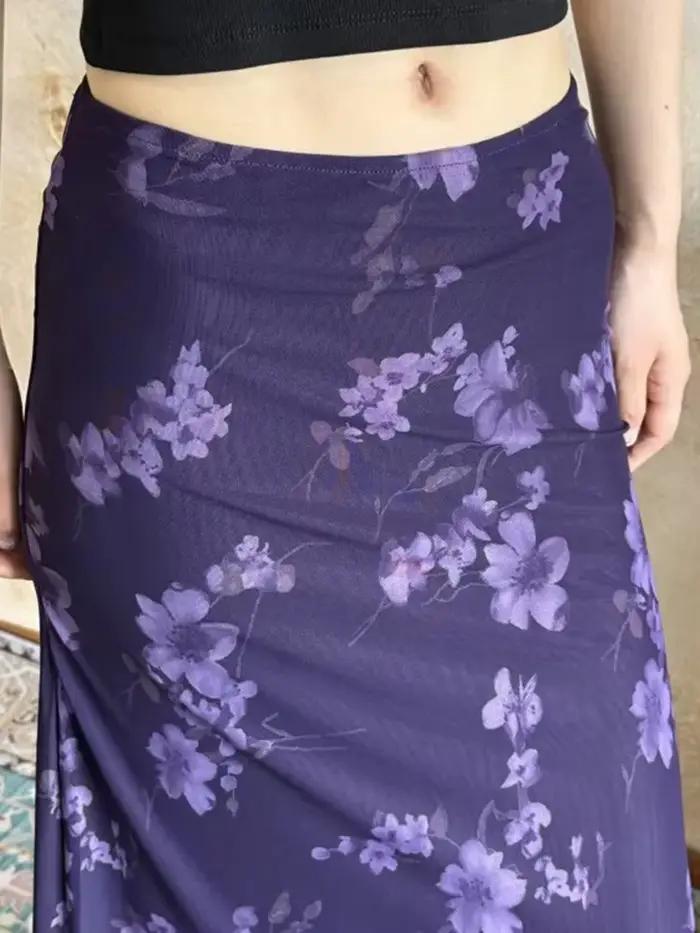 Jupe longue en maille florale pour femme