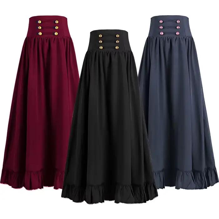 Femmes Maxi jupe Vintage été taille haute une ligne victorienne