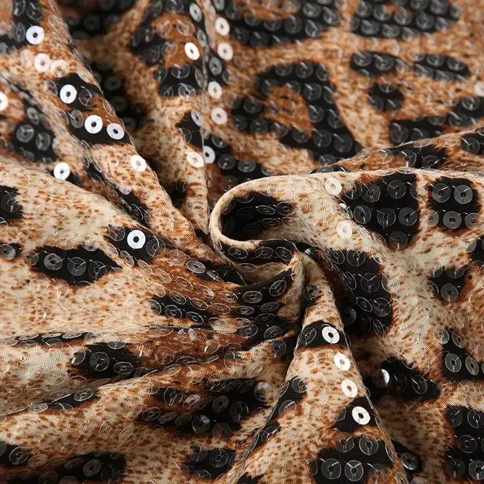 Nouvelle mini-jupe à sequins imprimé léopard décolletée pour femme 2026