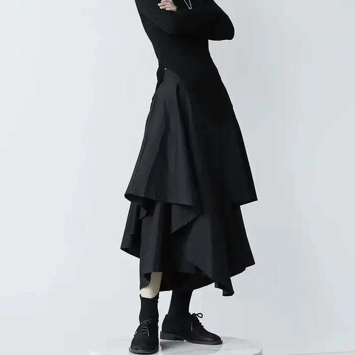 Jupe plissée taille haute irrégulière gothique japonaise pour femmes