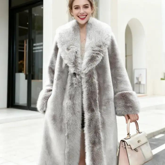 Manteau Long en fausse fourrure pour femme, épais et chaud, col rabattu, Streetwear Y2k, vêtements d'extérieur blancs, vestes élégantes en fourrure, automne hiver