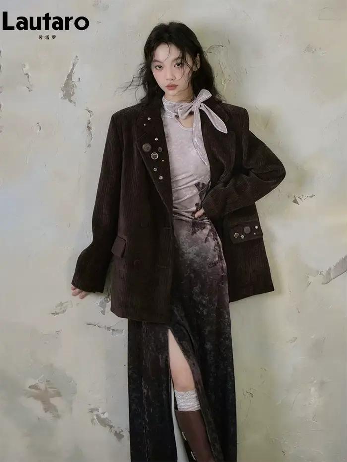 Lautaro printemps longue colorée soirée robes mi-longues femme avec fente haute élégant luxe dégradé imprimé fleuri Vlevet robe 2025
