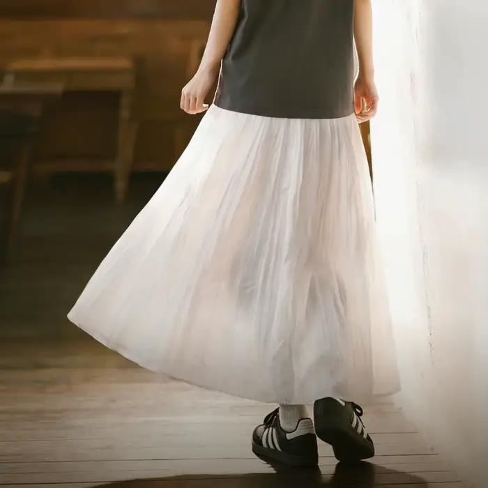 Jupe midi plissée blanche taille haute pour femme Maden
