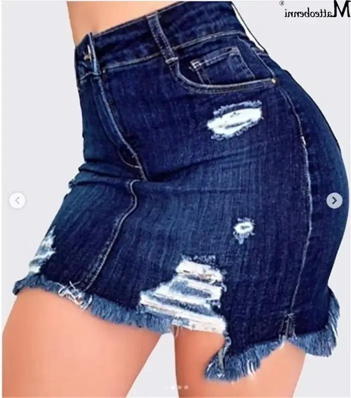 Automne femmes mode Denim jupe déchiré hanche en détresse taille haute bouton crayon jupes femme décontracté été jean