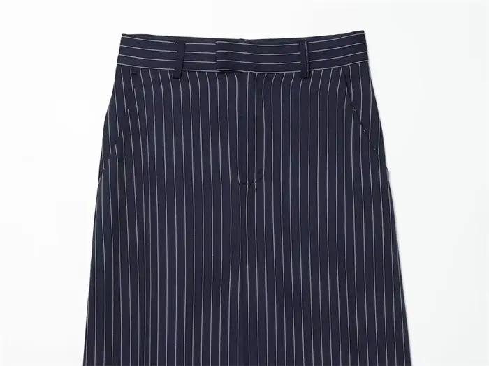 Jupe trapèze longue bleu marine rayée pour femme élégante et décontractée toutes les saisons occassions spéciales