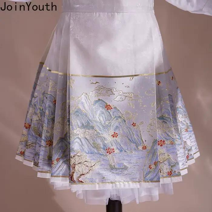 2025 Faldas Mujer De Moda Vintage jupes femmes Style chinois taille haute tunique Jupe broderie été Saia plissée