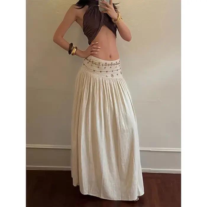 Jupe midi vintage à perles pour femmes