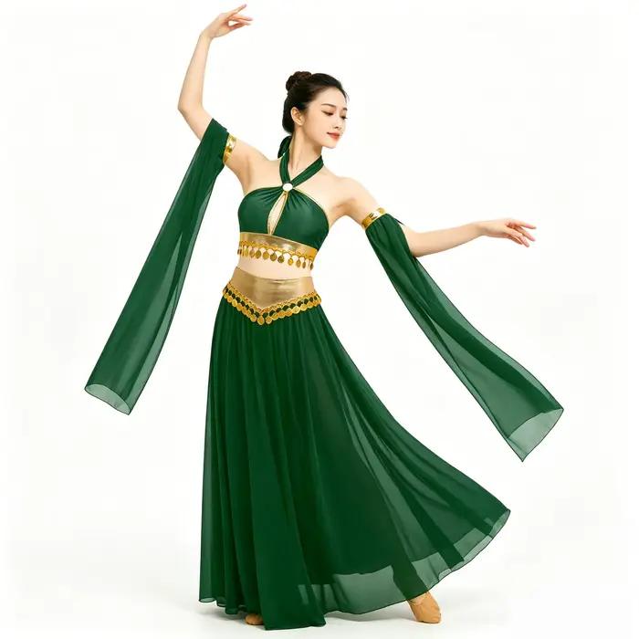Costume de danse orientale arabe indienne pour femmes, tenue de performance de danse du ventre, haut court à sequins, jupe en mousseline, tenue de princesse cosplay
