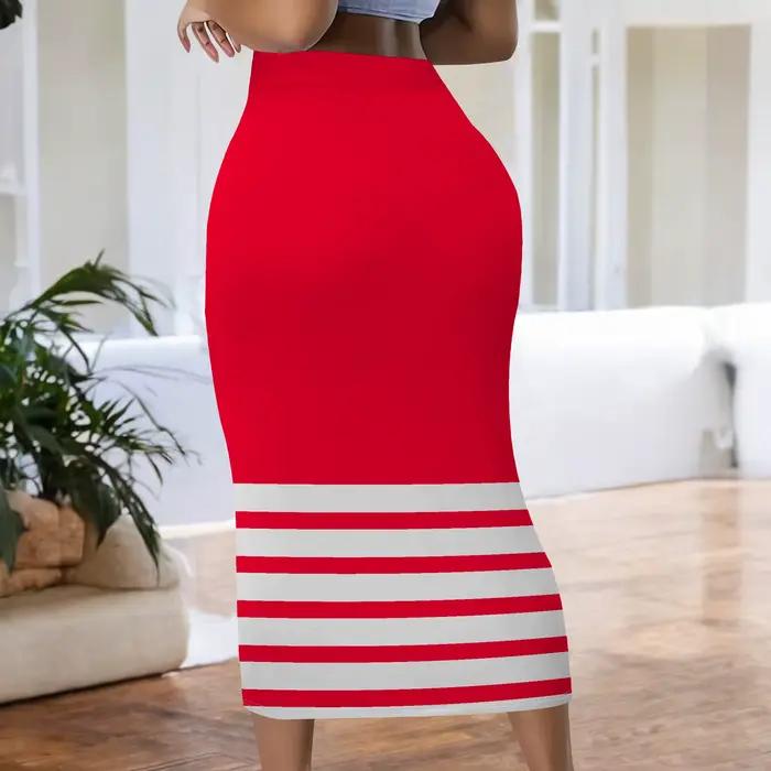 Jupe rayée rouge, jupe crayon midi