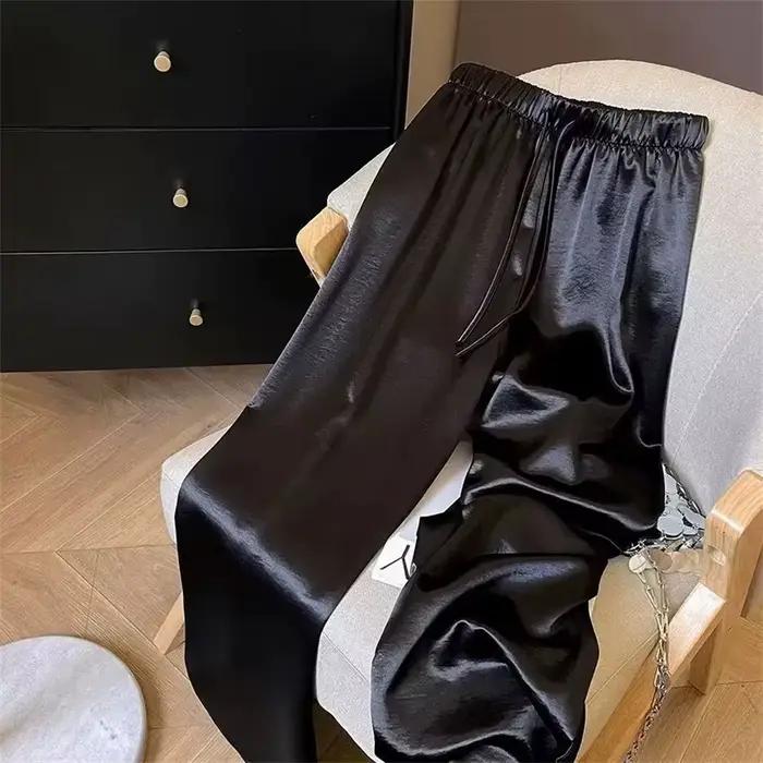 Mode coréenne taille haute mince jambe large femmes été bureau dame couleur unie droite tout-match pantalons